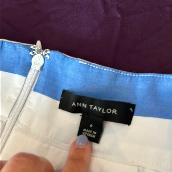 Ann Taylor Striped Tie Waist Skirt – Blue & White, Size 6 | Lined A-Line Skirt - Picture 3 of 9